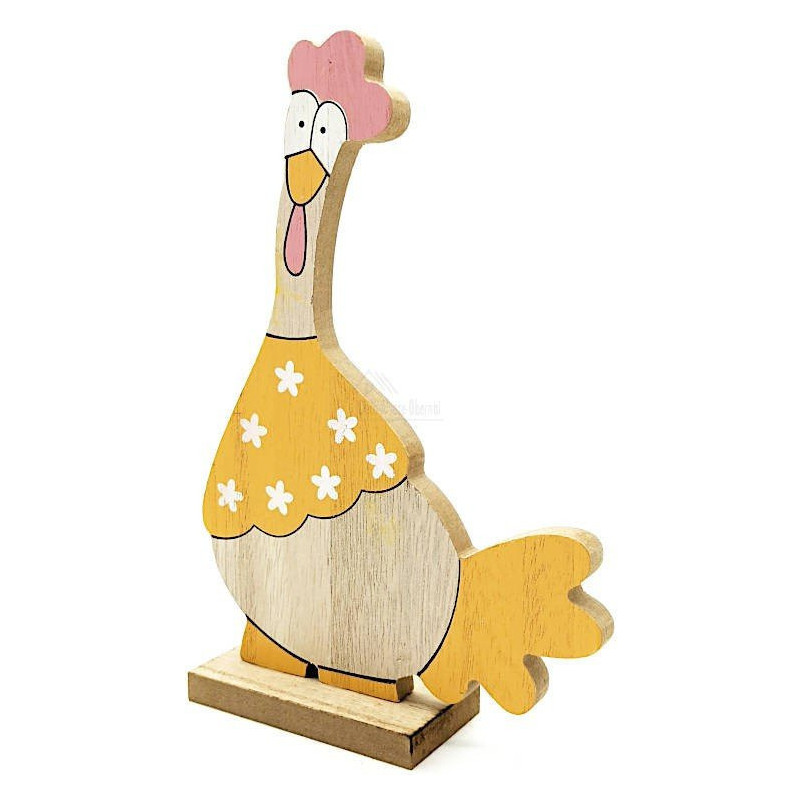 Poulet en Bois décoratif à poser couleur Orange