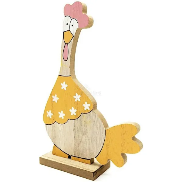 Poulet en Bois décoratif à poser couleur Orange