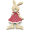 Lapin assis en Bois avec Noeud de Rafia et Fleur décorative