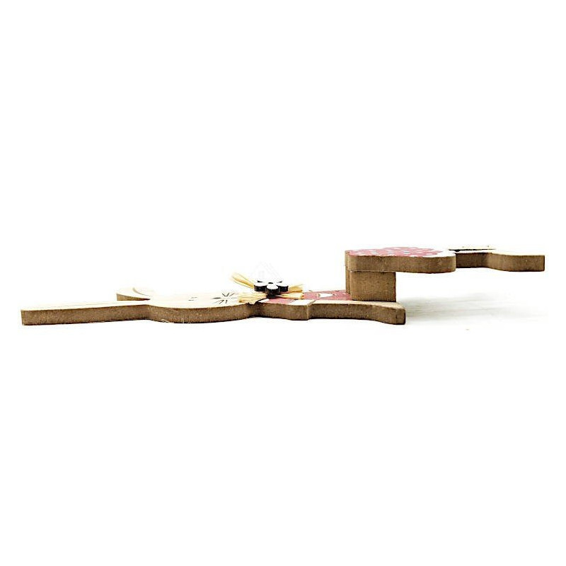 Lapin assis en Bois avec Noeud de Rafia et Fleur décorative
