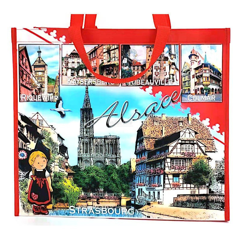 Plastifizierte Shopping-Tasche mit Dekor Elsässische Dörfer