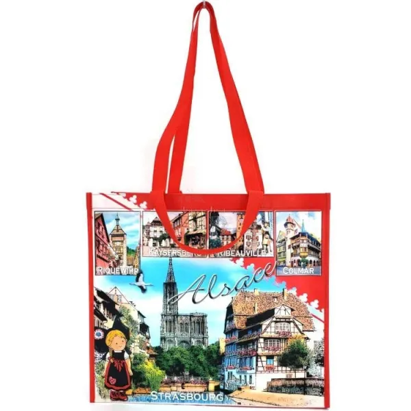 Plastifizierte Shopping-Tasche mit Dekor Elsässische Dörfer