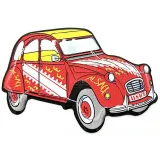 Dekorativer Magnet mit der Deudeuche 2 CV im Elsass