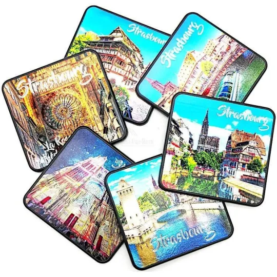 Dessous de Verre Luxe argenté et scintillant décor Strasbourg