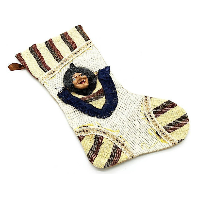 Beige sock to hang with embossed Alsace witch