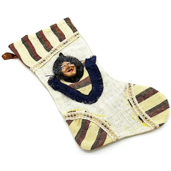 Beige sock to hang with embossed Alsace witch