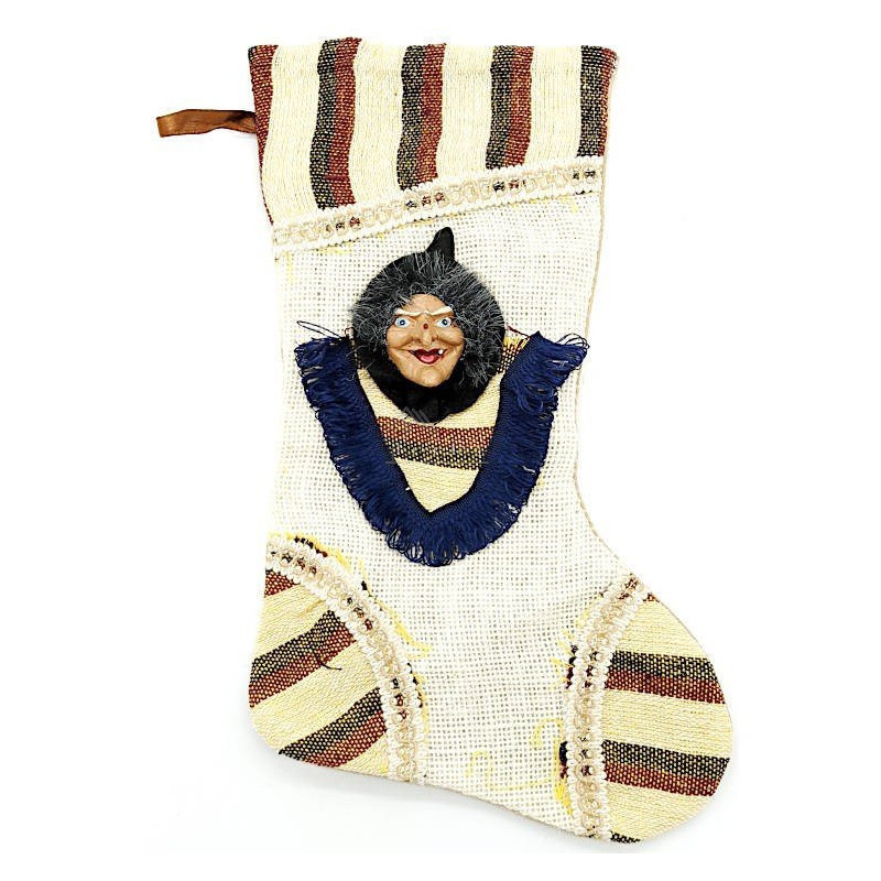 Beige sock to hang with embossed Alsace witch
