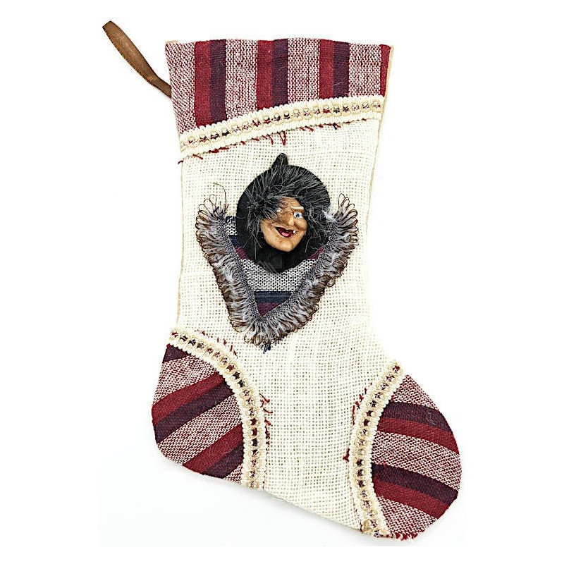 Chaussette Rouge à suspendre avec Sorcière d'Alsace en relief
