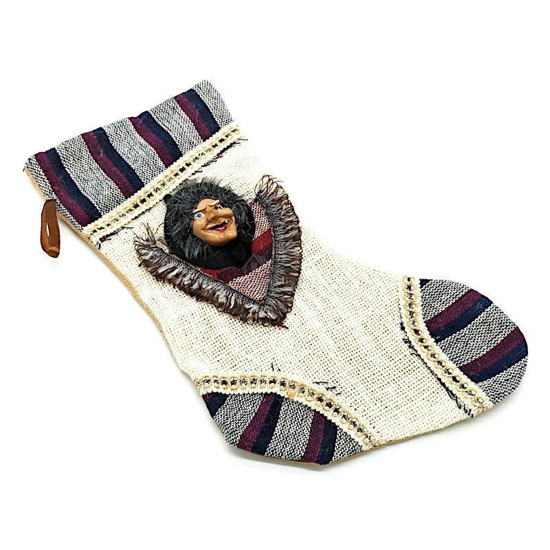 Red grey sock to hang with embossed Alsace witch