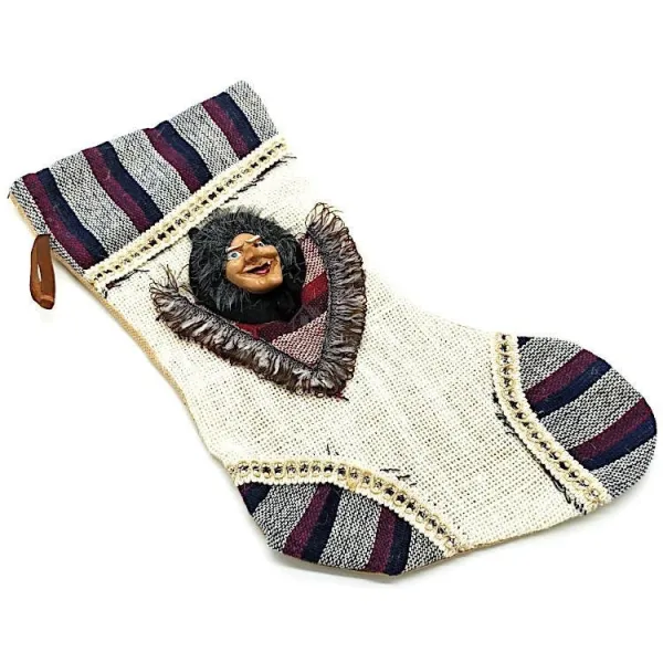 Red grey sock to hang with embossed Alsace witch