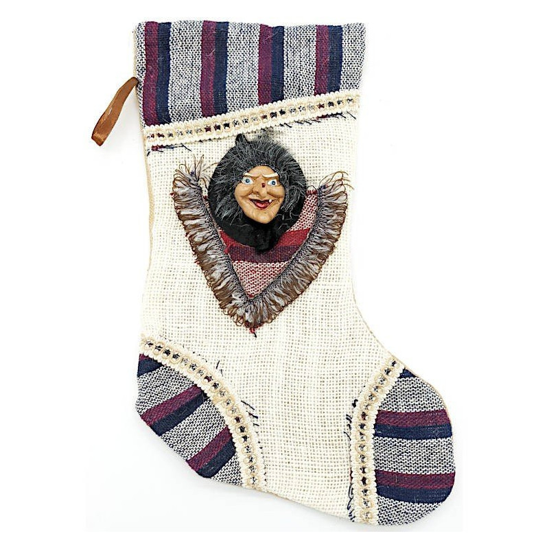 Red grey sock to hang with embossed Alsace witch