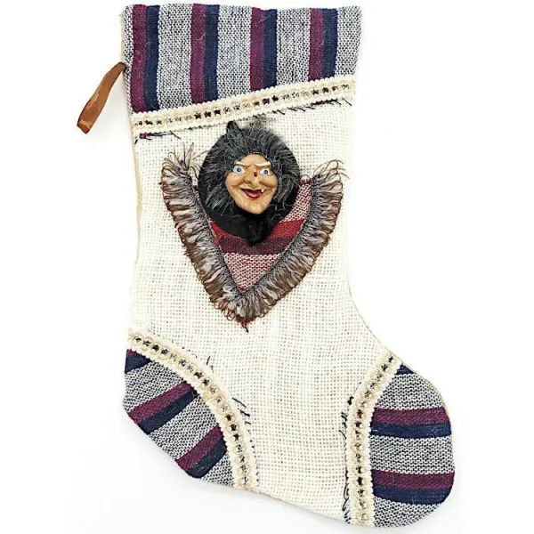 Red grey sock to hang with embossed Alsace witch