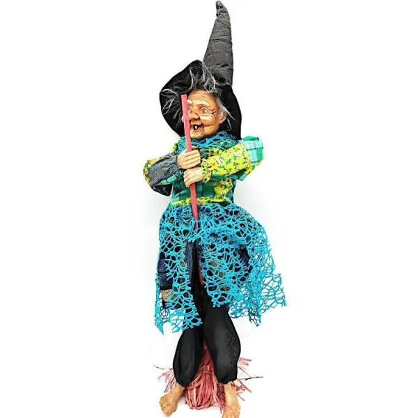 Big Alsatian Witch 55 cm to hang with Black Vest and Blue Fringes