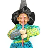 Big Alsatian Witch 55 cm to hang with Black Vest and Blue Fringes