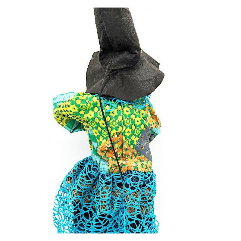 Big Alsatian Witch 55 cm to hang with Black Vest and Blue Fringes
