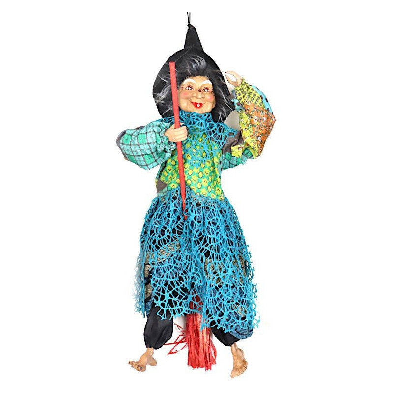Big Alsatian Witch 55 cm to hang with Black Vest and Blue Fringes