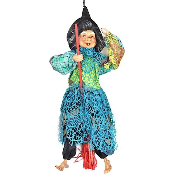 Elsässer Hexe 55 cm zum Aufhängen mit schwarzer Weste und blauen Fransen