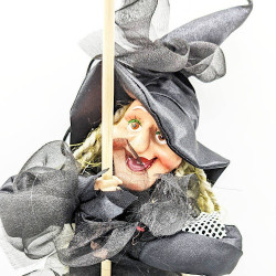 Grande Sorcière d'Alsace 45 cm noir avec franges noires à suspendre