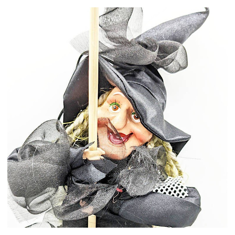 Grande Sorcière d'Alsace 45 cm noir avec franges noires à suspendre