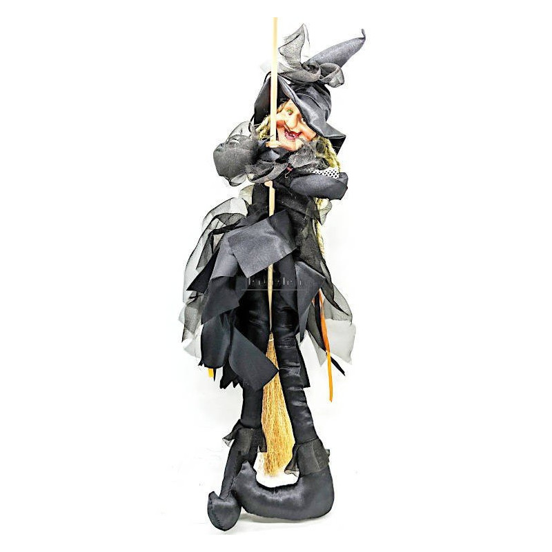 Grande Sorcière d'Alsace 45 cm noir avec franges noires à suspendre