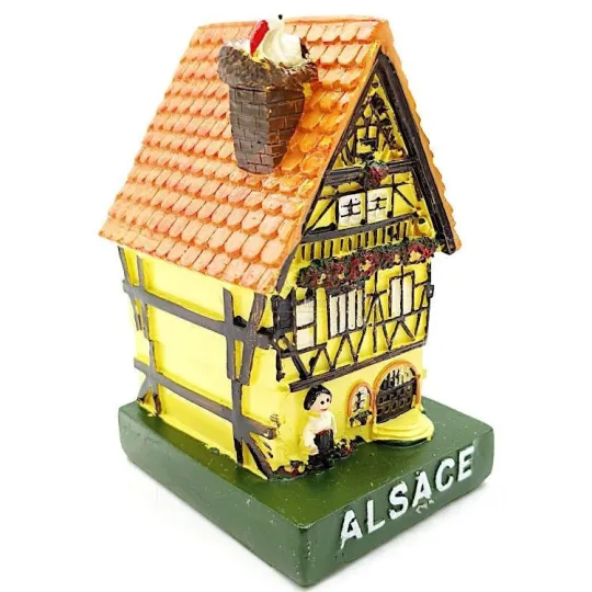 Grande Maison Alsacienne jaune avec Cigogne en Résine