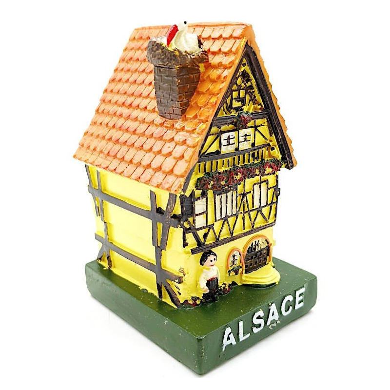 Large Yellow Alsatian House with Resin Stork