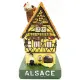 Grande Maison Alsacienne jaune avec Cigogne en Résine