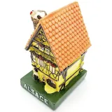 Large Yellow Alsatian House with Resin Stork