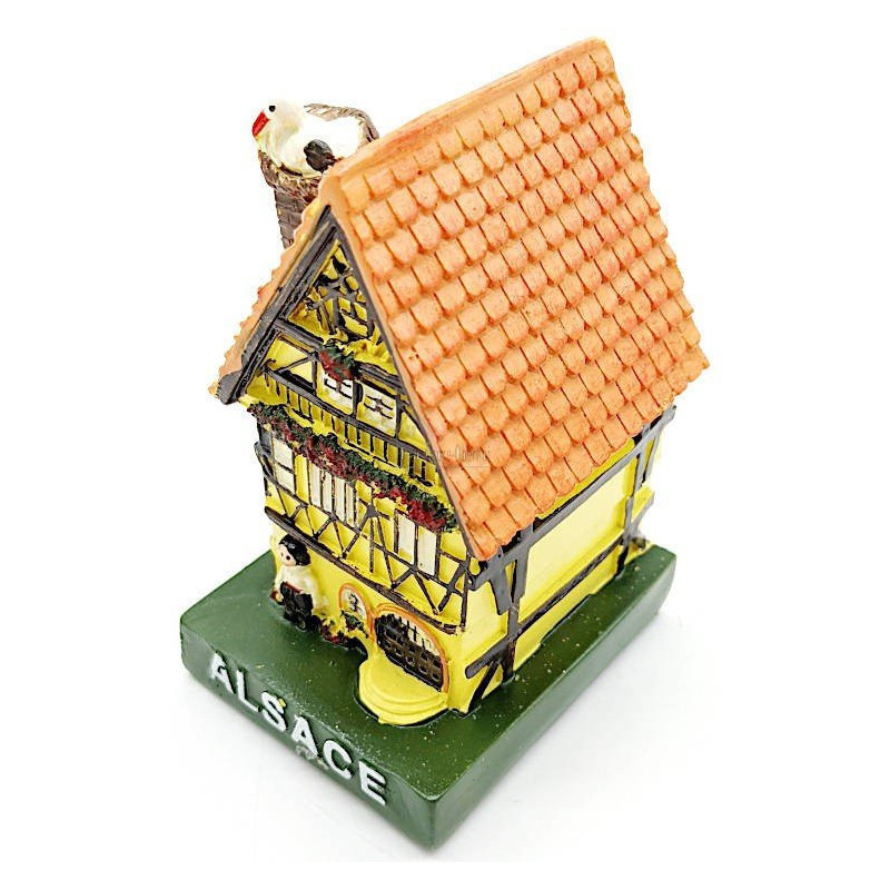 Grande Maison Alsacienne jaune avec Cigogne en Résine