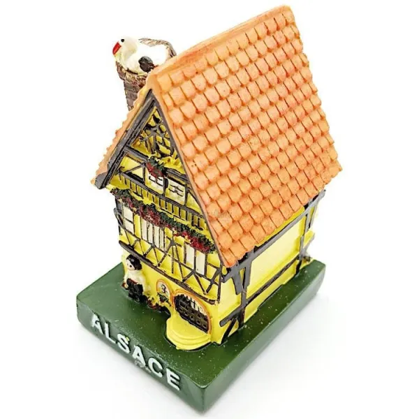 Grande Maison Alsacienne jaune avec Cigogne en Résine