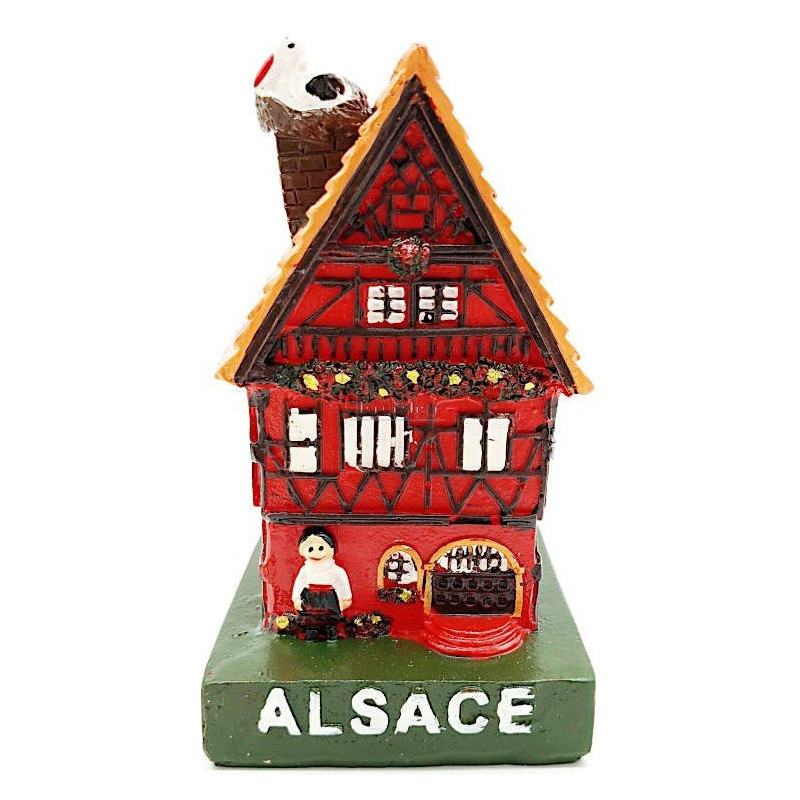 Grande Maison Alsacienne rouge avec Cigogne en Résine