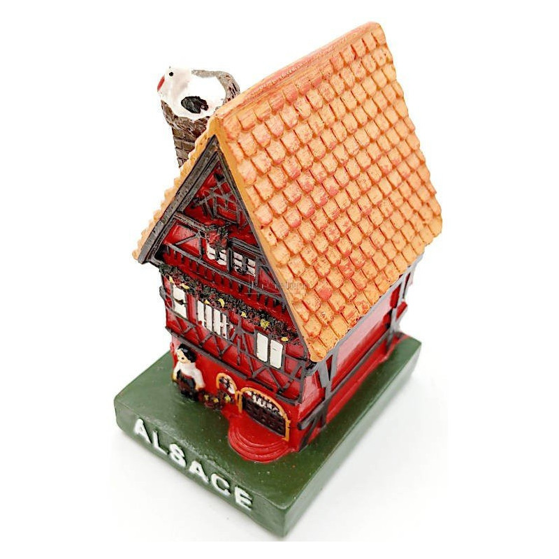 Großes elsässisches Haus in Rot mit Storch aus Harz