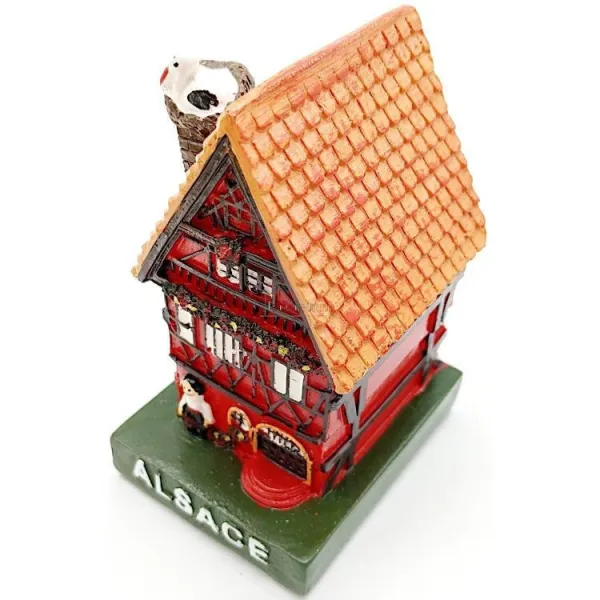 Großes elsässisches Haus in Rot mit Storch aus Harz