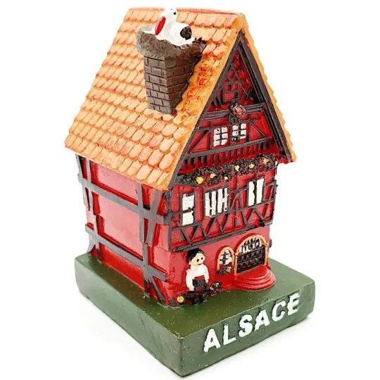 Grande Maison Alsacienne rouge avec Cigogne en Résine