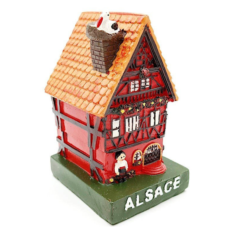 Grande Maison Alsacienne rouge avec Cigogne en Résine