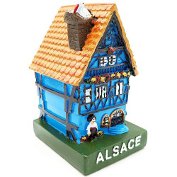 Großes blaues elsässisches Haus mit Storch aus Harz