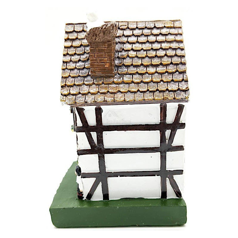 Grande Maison Alsacienne blanche avec Tourelle et Cigogne en Résine