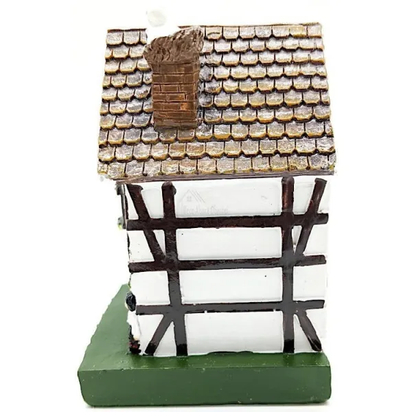 Grande Maison Alsacienne blanche avec Tourelle et Cigogne en Résine