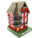 Large Red Alsatian House with Turret and Stork in Resin
