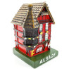 Großes elsässisches Haus in Rot mit Turm und Storch aus Kunstharz