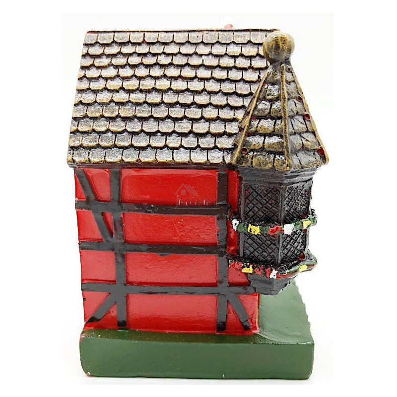 Grande Maison Alsacienne rouge avec Tourelle et Cigogne en Résine