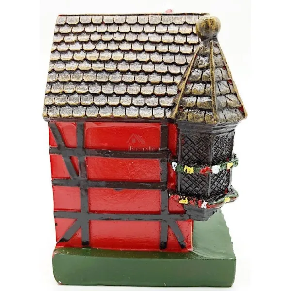 Grande Maison Alsacienne rouge avec Tourelle et Cigogne en Résine
