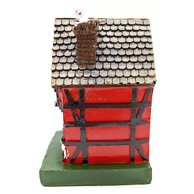 Grande Maison Alsacienne rouge avec Tourelle et Cigogne en Résine