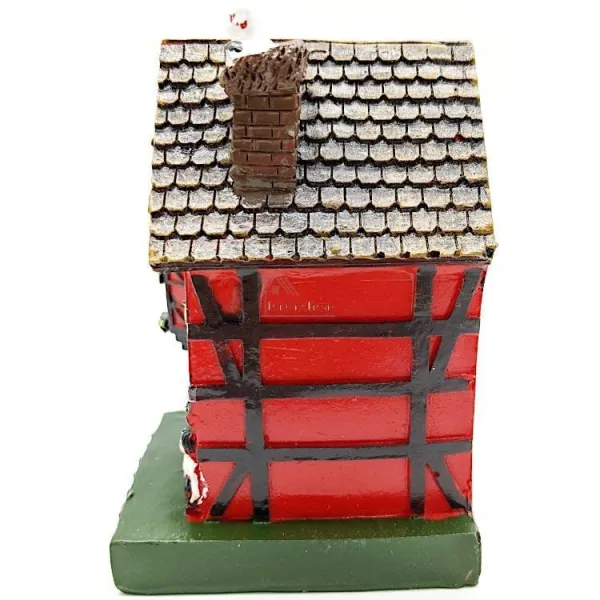 Großes elsässisches Haus in Rot mit Turm und Storch aus Kunstharz