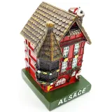 Large Red Alsatian House with Turret and Stork in Resin