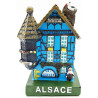 Large Blue Alsatian House with Turret and Stork in Resin