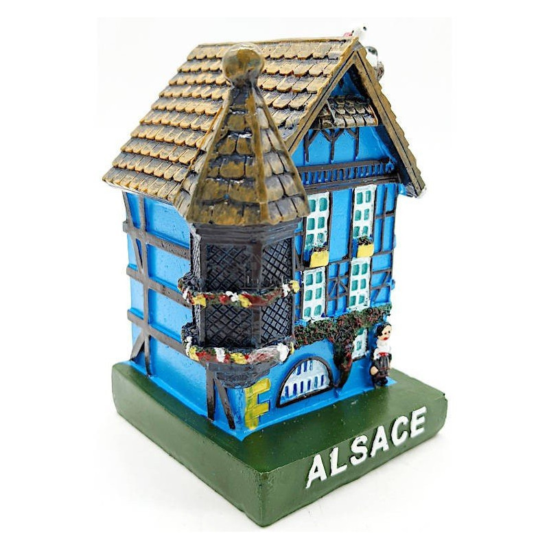 Large Blue Alsatian House with Turret and Stork in Resin