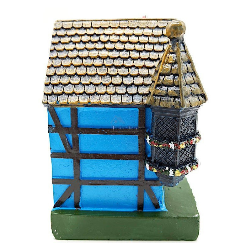 Large Blue Alsatian House with Turret and Stork in Resin