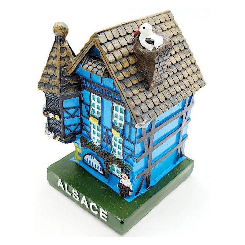 Large Blue Alsatian House with Turret and Stork in Resin
