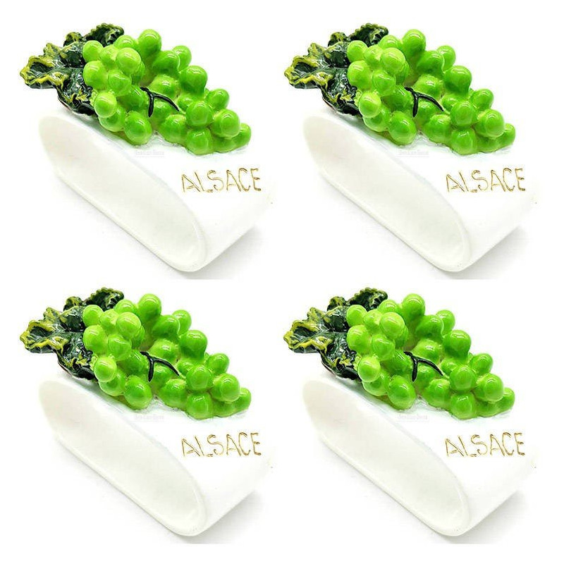 Lot de 4 Ronds de Serviette en Céramique grappes d’Alsace